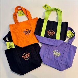 Trader Joe's Tote Bag Set - Orange, Black, Purple, Green